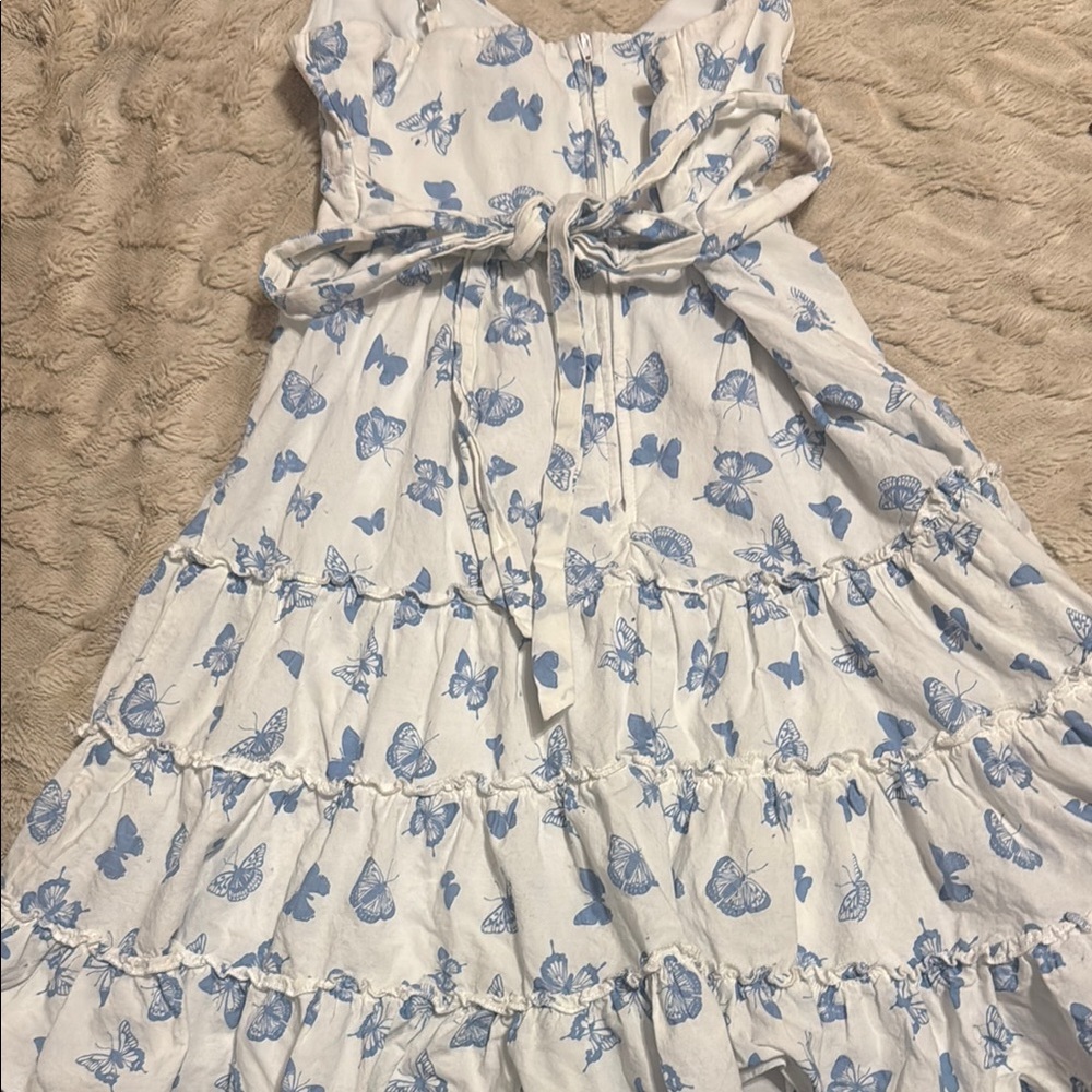 Blue Butterfly Print Summer Dress
